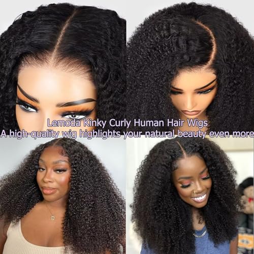 Lemoda 5x5 Wear and Go Burmese Kinky Curly Lace Frontal Human Hair Wigs 20Inch 210 Density Deep Curly 5x5 HD Unglueless Transparent Lace Front Wigs For Women