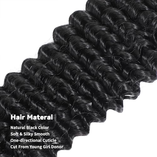 15A Raw Human Hair Bundles Deep Wave Bundles Human Hair,Triple Lifespan Indian Virgin Hair,No Tangle Shedding,Multiple Washes Keep Texture Silky Soft (1 Bundle Natural Black, 24)