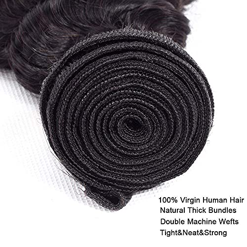Single Human Hair Bundle 22 Inch Color 1B Deep Wave Bundles Peruvian 8A Virgin Remy Hair Extensions Double Weft Real Natural Black Deep Wave Hair Weave