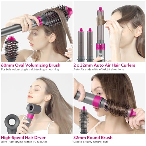 Hair Dryer Brush, webeauty 5 in 1 One Step Professional Hot Air Brush Set for Fast Drying, Curling Drying, Straightening Combing, Hair Styler [Ceramic Coating] [Negative Ion] 110000 RPM (Grey+Red)