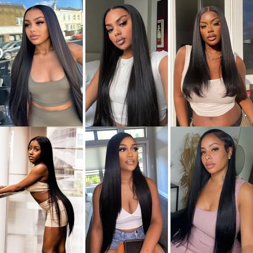 Hair Bundles Straight Bundles Human Hair 100% Unprocessed Virgin Brazilian Raw Remy Human Hair 3 Bundles 22 24 26 Inches Straight Human Hair Weft Natural Black Color for women