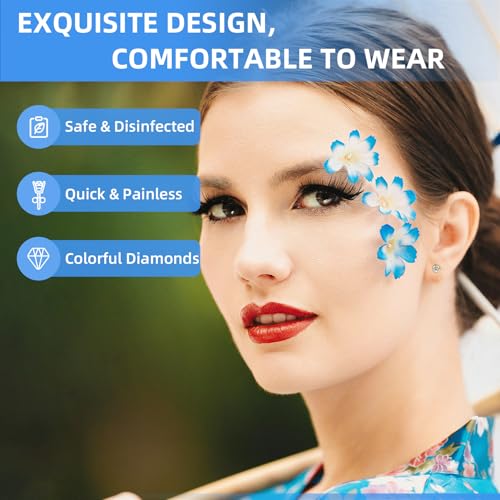 Get the Perfect Ear Piercing with 24Pcs Premium Ear Piercing Kit - Includes 8 CZ Stones Earrings and 8 Easy-to-Use Self Ear Piercing Gun - Safe and Painless