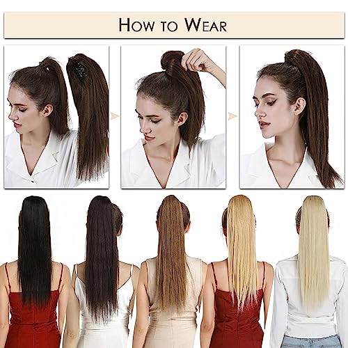 MY-LADY Ponytail Extension Human Hair Claw Clip in Ponytail Hair Extension Long Straight Pony Tail Hair Extensions Real Human Hair for Women Platinum Blonde 20 Inch 120g