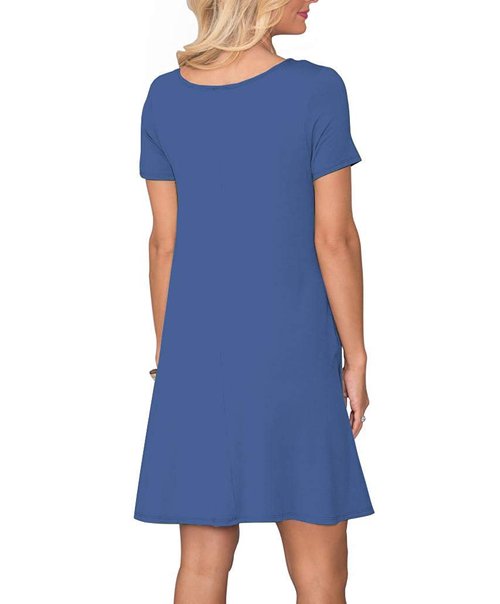 WNEEDU Women's Summer Casual T Shirt Dresses Short Sleeve Swing Dress with Pockets (2XL, Beja Blue)