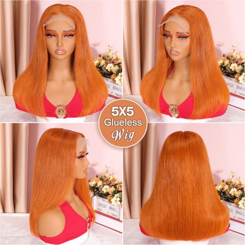 Wear and Go Glueless Bob Wig Human Hair 200% Density 5x5 HD Lace Closure Wigs For Black Women Glueless 5x5 Closure Wigs Human Hair Pre Plucked Bob Ginger Color 26 Inch