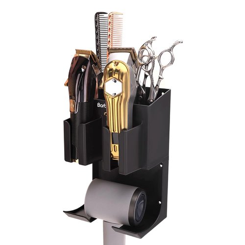 Hair Tool Organizer Wall Mounted, Hair Dryer and Styling Holder with Towel Bar, Bathroom Blow Dryer Holder, Farmhouse Vanity Caddy Storage Stand for Accessories Makeup(Black)