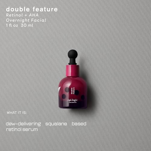 Double Feature, Time-Release Retinol + AHA Overnight Facial Hydration Serum with Vitamin A complex, Lactic & Mandelic Acid, Targets Fine Lines, Pores, Hyperpigmentation - 1 fl