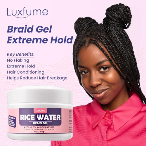 Braiding Gel Extra Hold 8.1 Oz - Great For Braids,Twist, Locs & Smooth Edges - Braid Gel Extreme Hold Adds High Shine,Edge Control,No White Residue,Braiding Hair Gel 230g