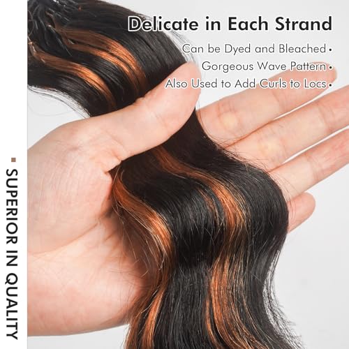 ToyoTress Ocean Wave Crochet Human Hair - 12 Inch 50G Feather-Line Invisible Knotless Water Deep Wave Crochet Human Hair For Black Women Brown Highlight Color Braiding Hair (12 Inch, P1B/30-50G)