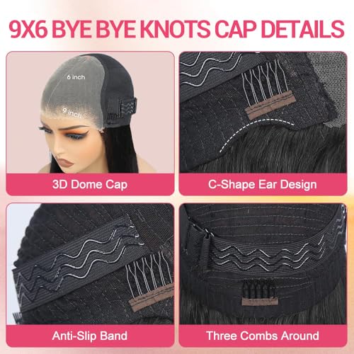 Bob Glueless Wigs Human Hair Pre Plucked Pre Cut 14 Inch 9x6 HD Lace Closure Wig Short Bob Glueless Wigs Human Hair Black Straight Wig Human Hair Wear and Go 200% Density for Women
