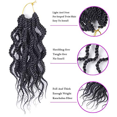 14Inch Wavy Senegalese Twist Crochet Hair Braids Wavy Ends Synthetic Hair Extension Curly Crochet Twist Braiding Hair (8Packs,#1B)