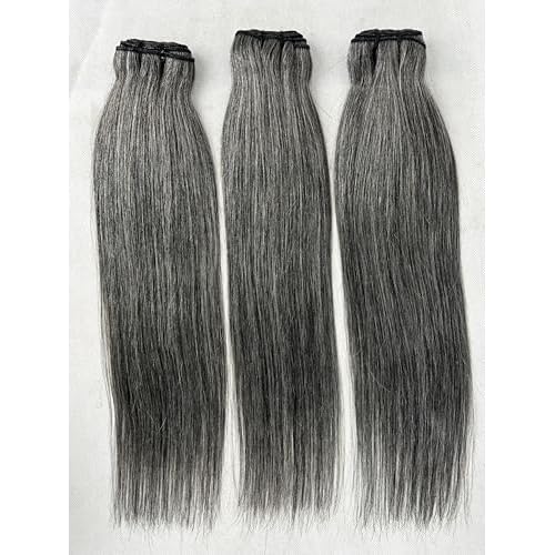 Salt and Pepper Bundles Human Hair 16 18 20 Inch Natural Grey Straight Bundles Human Hair 100% Unprocessed 12A Grade Brazilian Virgin Hair for Black Women