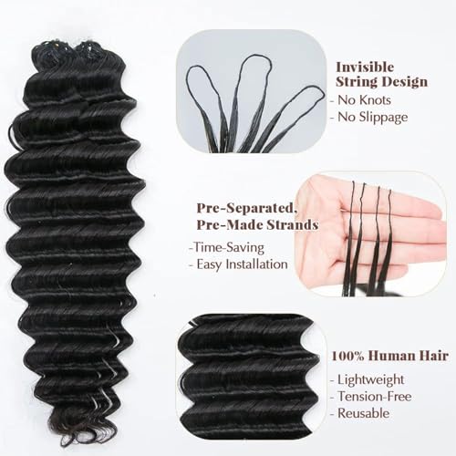 Feather Human Hair Crochet Bundles Knotless Deep Loose Wave Extensions Lightweight Micro Twists Pre Separated Crochet Hair For Braiding Curly 16Inch 120g 100Strands