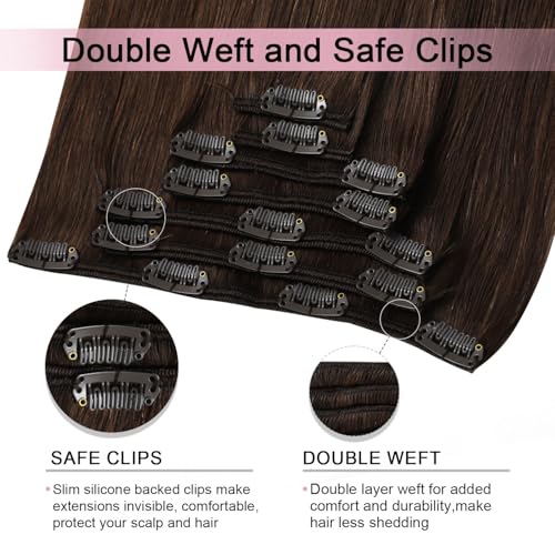 Pro2.0 Clip in Hair Extensions Real Human Hair 22inch 7pcs #4 Chocolate Brown Remy Real Hair Extensions Clip in Human Hair 120g Thick Double Weft for Women£¨#4-22inch£©