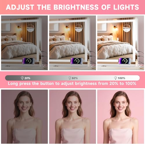 Vanity Mirror with Lights, 32" x 22" LED Makeup Mirror with 10X Magnification, Dimmable 3 Modes, Memory Function, Smart Touch, USB Charging Port, Lighted Makeup Mirror Square White