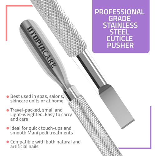 Utopia Care Cuticle Pusher Tool & Spoon Nail Cleaner, Professional Stainless Steel Cuticle Remover & Cutter, Durable Manicure & Pedicure Tool for Finger & Toenails, Silver