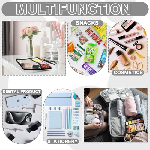 Snack Bag for Travel - Clear Chenille Varsity Letter Flat Pouch with Zipper, 12.2¡¿8.46 inch Waterproof Clear Nylon Preppy Patch Makeup Cosmetic tote Bags for Women Girls
