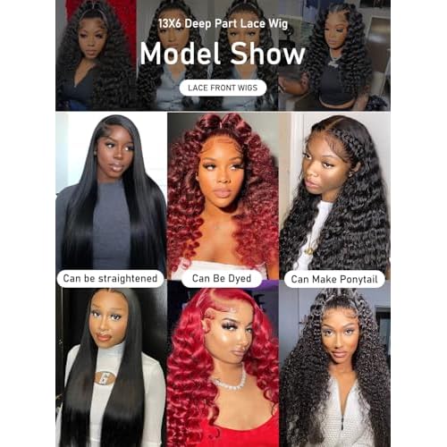 30 inch Deep Wave Lace Front Wigs Human Hair 13x6, 180 Density Soft Remy Virgin Human Hair Wig Pre Plucked with Baby Hair, Natural Color, Beginner-Friendly Daily Wear Suitable for Black Women