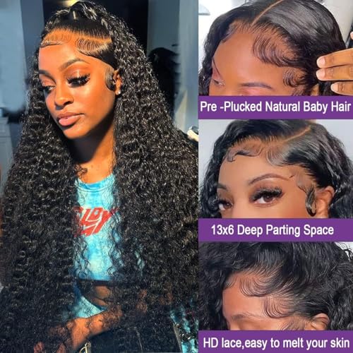 Manorshen Deep Wave Lace Front Wigs Human Hair 13x4 Lace Frontal Wigs for Women Glueless Transparent Lace 180% Density Wigs Pre Plucked with Baby Hair Natural Hairline