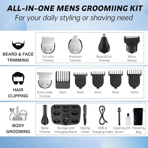 Beard Trimmer for Men Professional Grooming Kit,Face Mustache Trimmers for Men,6 in 1 Mens Beard Trimmer,Cordless Electric Nose Body Hair Clippers,Gifts for Mens Husband Fathers Boys