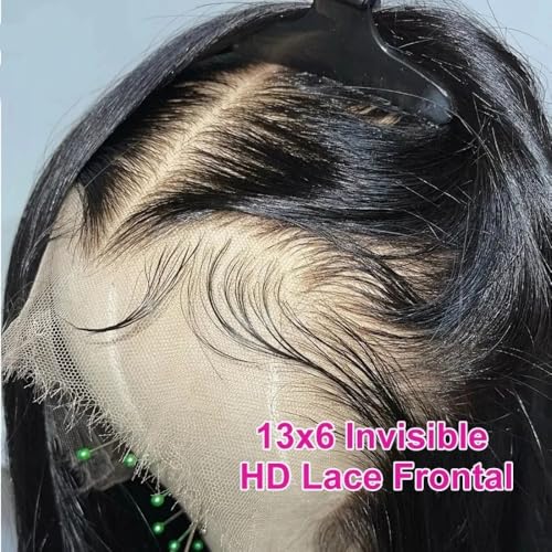 13x6 HD Lace Frontal Only, 0.10 mm Ultra-thin Invisible Lace Human Hair Frontal Pre Plucked Natural Hairline Natural Color (20 Inch)
