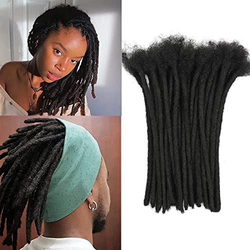 Dreadlocks Extension Human Hair 10inch 0.8cm 60 Strands Locs Extensions Human Hair For Man/Women Permanent Loc Extensions Can Be Dyed Bleached Curled (Natural Black)
