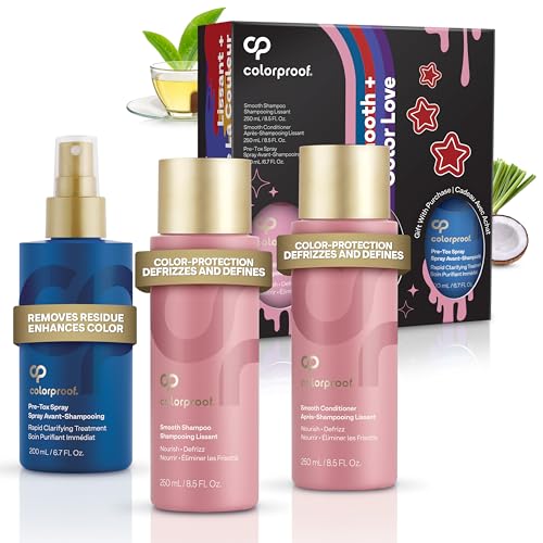 ColorProof Smooth Gift Set ? Smooth Shampoo and Conditioner (8.5 Fl. Oz.) with Pre-Tox Spray (6.7 Fl. Oz.) ? Color Safe Shampoo and Conditioner Set for Frizz-Prone, Color-Treated Hair