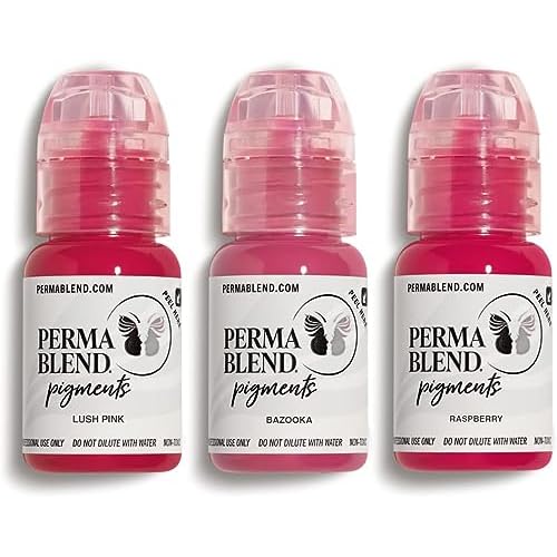 Perma Blend Lip Set - Pink Tattoo Ink Set for Permanent Makeup - Tattoo Supplies for Lip Blush Microblading - Includes Raspberry, Lush & Bazooka Pink Tattoo Ink Pigment - Vegan (0.5 oz Each)