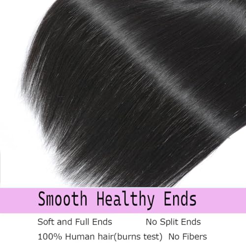 Straight Human Hair Bundles,Brazilian Virgin Human Hair Bundles Straight,100% Unprocessed Raw Human Hair Straight Bundles 18 Inch, No shedding No Tangle Double Strong Weft Natural Color