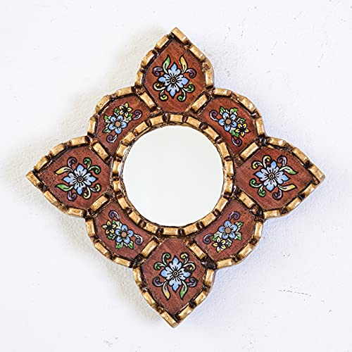 Peruvian Mirror Set of 3 ? Handmade Painted Glass Mirror Wall Decor in Green, Red and Blue