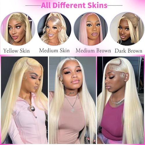 36 Inch 613 Lace Front Wig Human Hair 200 Density Blonde Wig Human Hair 13X6 HD Transparent Lace Front Wigs Human Hair Blonde Glueless Wig for Women Pre Plucked with BabyHair