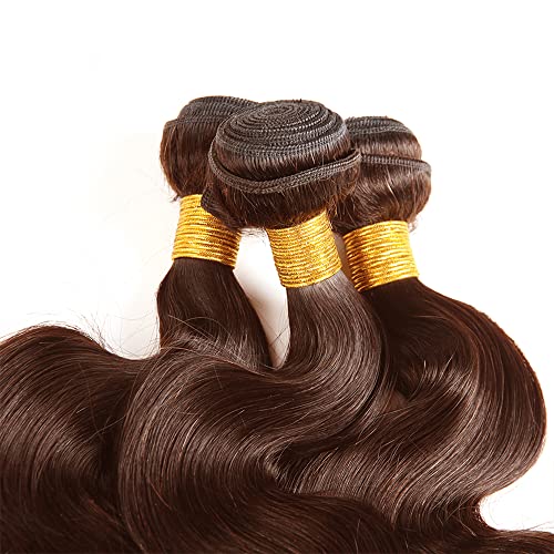 #4 Brown Bundles Human Hair Body Wave Bundles 16 18 Inch Human Hair Weave 2 Bundle Unprocessed Brazilian Virgin Hair Dark Brown Body Wave Human Hair Extensions 100g/PC