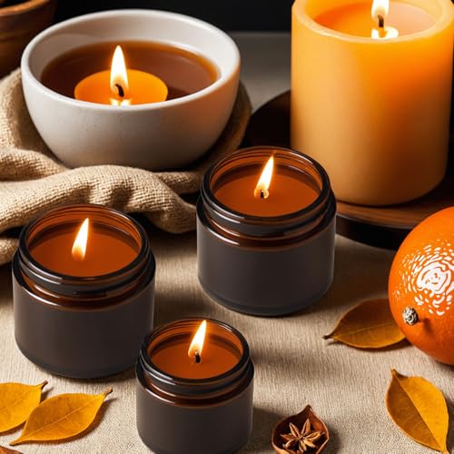 50Pcs(25¡¿4oz + 25¡¿2oz)Amber Glass Jars with Glossy Black & White Inner Lid Liners Airtight Small Glass Containers for Spices Candles Ointments DIY Crafts Travel Toiletries (4oz & 2oz Bundle)