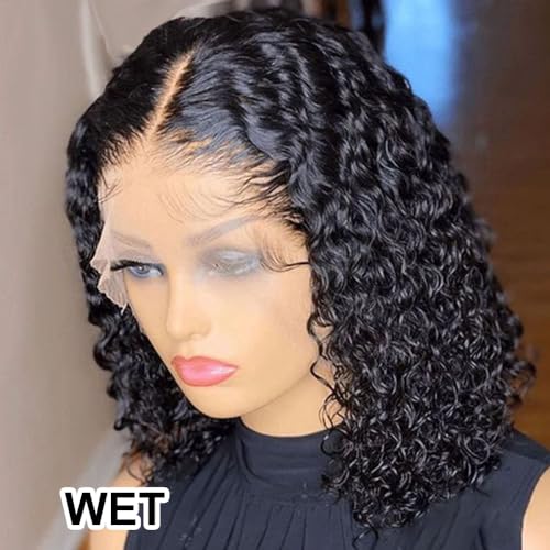 Short Curly Bob Wig Human Hair 13x4 Transparent Lace Frontal Curly Bob Wigs 14 inch 180% Density for Black Women with Preplucked Baby Hair