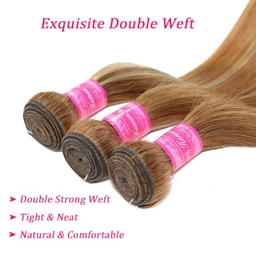 Beautymoon Ombre Raw Straight Bundles 18 20 22 Inch Brazilian Straight Hair Bundles 100% Unprocessed Virgin 4/27 Highlight Honey Blonde Weave Bundle Human Hair