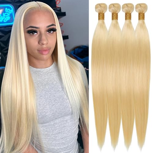 613 Blonde Bundles Human Hair 20 22 24 26 Inch 613 Straight 4 Bundles Human Hair Blonde Quick Weave 100% Unprocessed 16A Brazilian Virgin Hair