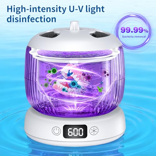 2025 Upgraded Ultrasonic Retainer Cleaner Machine,Separate Retainer Cleaner for Night Guards, Braces, Aligner, Jewelry, 4 Modes Denture Cleaner & Removable Base and Top Cover(White)
