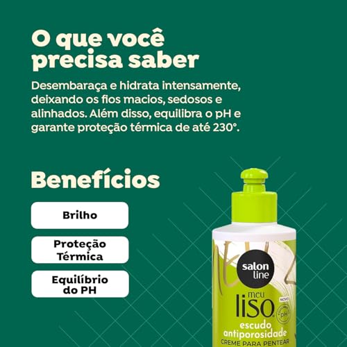 Salon Line - Linha Meu Liso (Escudo Antiporosidade) - Creme para Pentear 240 Ml - (My Straight (Anti-porosity shield) - Combing Cream 8.12 Fl Oz)