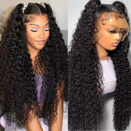 Washasha 24 Inch Water Wave Lace Front Wigs Human Hair 13x6 HD Lace Frontal Wig Human Hair Pre Plucked with Baby Hair 200 Density Deep Part Curly Wig for Women
