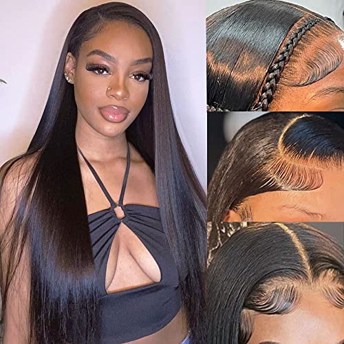 Straight Human Hair Lace Front Wigs 13x4 HD Lace Front Wig Glueless Lace Front Wigs Human Hair Pre Plucked With For Woman With Baby Hair Hairline 150% Density Lace Front Wigs Brazilian Virgin Human Hair Wigs With Natural Black Hair£¨24 Inch)