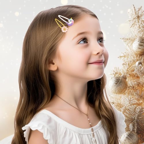 8Pcs Flower Hair Clips for Girls, Butterfly Metal Snap Clips,Cute Glitter Toddler Girls Unicorn Hair Accessories for Children, Infants, Toddlers, Kids - Flower