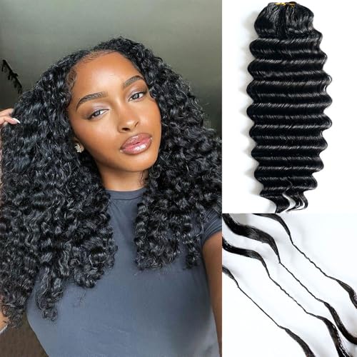 Deep Wave Curly Crochet Hair Extensions Knotless Pre-Separated Feather Crochet Real Human Hair for Women Reusable Micro Twists with String Fullness Curly Human Hair Extensions 18inch 120g