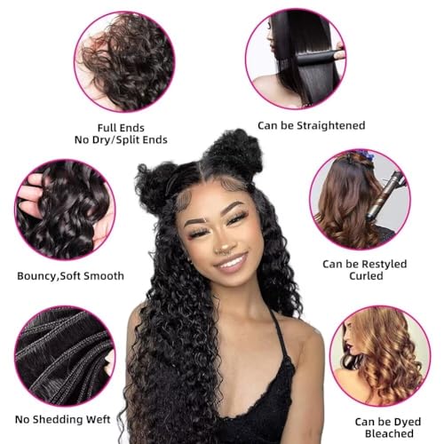 Yavida Water Wave Human Hair Bundles Wet and Wavy Bundles Human Hair Brazilian Unprocessed Remy Hair Water Wave Weave Extensions 18 20 22 Inch Natural Black