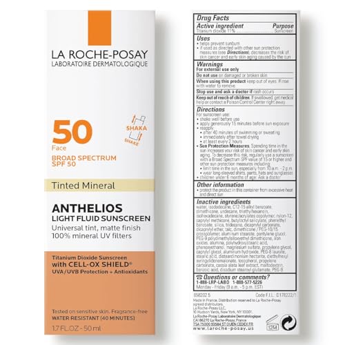 La Roche-Posay Anthelios Sunscreen SPF 50, Ultra-Light Fluid Broad Spectrum SPF 50, Face Sunscreen with Titanium Dioxide Mineral, Lightweight & Fast-Absorbing, Oil-Free, Matte Finish