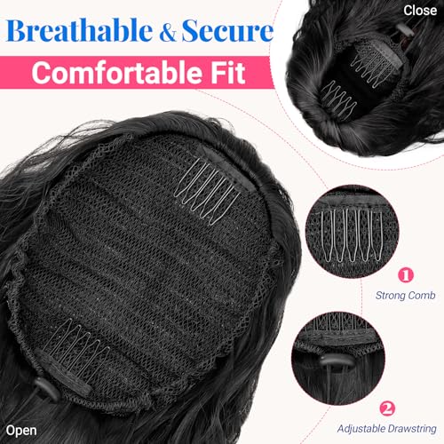 KooKaStyle Ponytail Extension 30 Inch Drawstring Pony Tails Hair Extensions for Women Long Curly Ponytail Synthetic Hairpieces for Daily Use£¨Black-1B£©