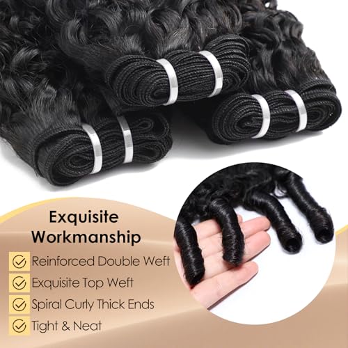 Lynch 15A Burmese Curly Bundles Human Hair, 16 18 20 Inch 3 Bundles 3C4A Water Wave Quick Weave with Spiral Curly End, 100% Unprocessed Kinky Curly Raw Human Hair Extensions for Women Natural Black