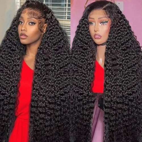 13x6 Deep Wave Lace Front Wigs Human Hair Curly Human Hair Wig for Women HD Deep Curly Lace Frontal Wigs Glueless Human Hair Pre Plucked with Baby Hair Natural Color (22 Inch-12A)