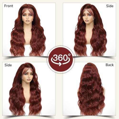 32 Inch Reddish Brown Lace Front Wigs Human Hair 200% Density Body Wave Lace Frontal Wig
