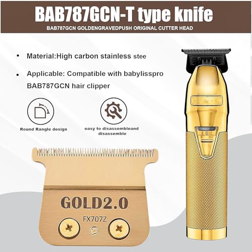 2 Pcs FX707Z DLC 2.0 Replacement Blades Head Compatible with BaByliss PRO Barberology Trimmer Blade,Zero-Gapped Replacement Trimmer Blade Compatible with BaBylissPRO FX787 & FX726 Trimme(GOLD)