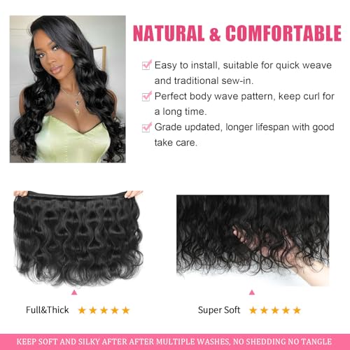 Body Wave Human Hair Bundles 16 18 20 Inch Brazilian Virgin Hair Extensions 100% Unprocessed Natural Color